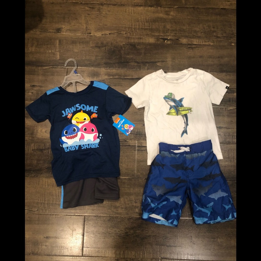 BNWT/GUC 4 piece shark bundle of shirt/shorts